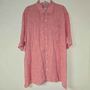 Peter Millar Men's Red 100% Linen Button-Up Shirt XL Short Sleeve Casual Top